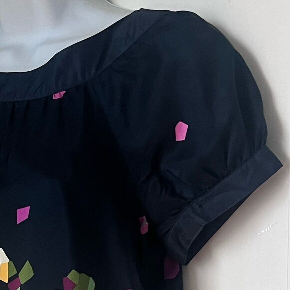 Theory Women’s Navy Blue 100% Silk Colorful Geometric Top Blouse Sz S - Picture 4 of 7
